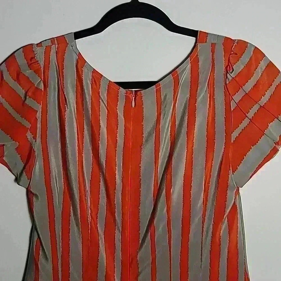 Nanette Lepore Grey/Orange Striped 100% Silk Short Sleeve Top Size 8 - Picture 9 of 12
